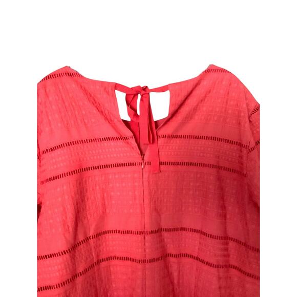 J.Crew Dress Size 14 Bright Coral Eyelet Flutter Sleeve Textured Shift Tie Back - Picture 6 of 11